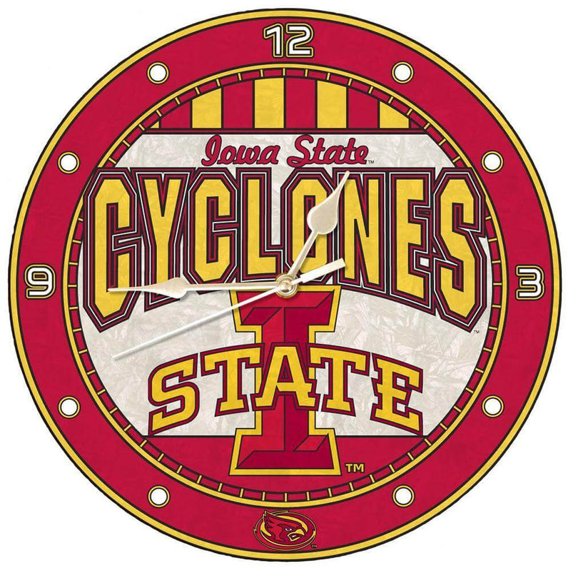 12 Inch Art Glass Clock | Iowa State University COL, CurrentProduct, Home & Office_category_All, Iowa State Cyclones, IWS 687746445533 $38.49