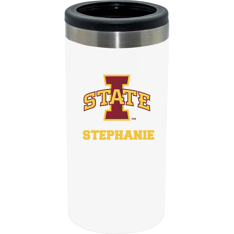 12oz Personalized White Stainless Steel Slim Can Holder | Iowa State Cyclones