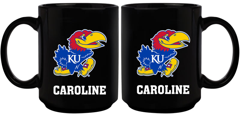 15oz Black Personalized Ceramic Mug | Kansas Jayhawks COL, CurrentProduct, Drinkware_category_All, Engraved, KAN, Kansas Jayhawks, Personalized_Personalized 194207505243 $21.86