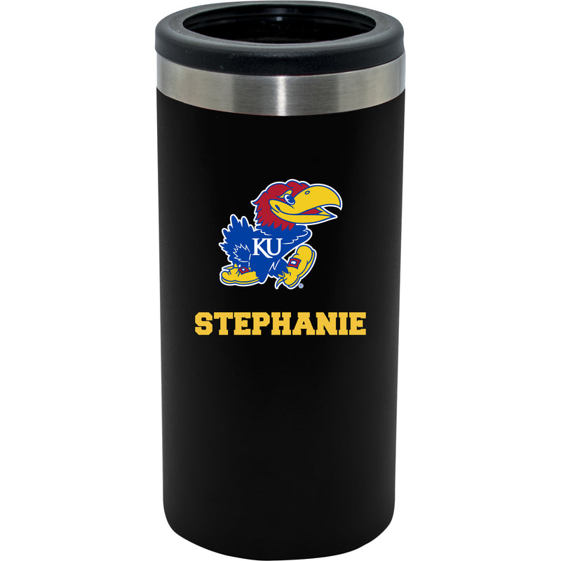 12oz Personalized Black Stainless Steel Slim Can Holder | Kansas Jayhawks