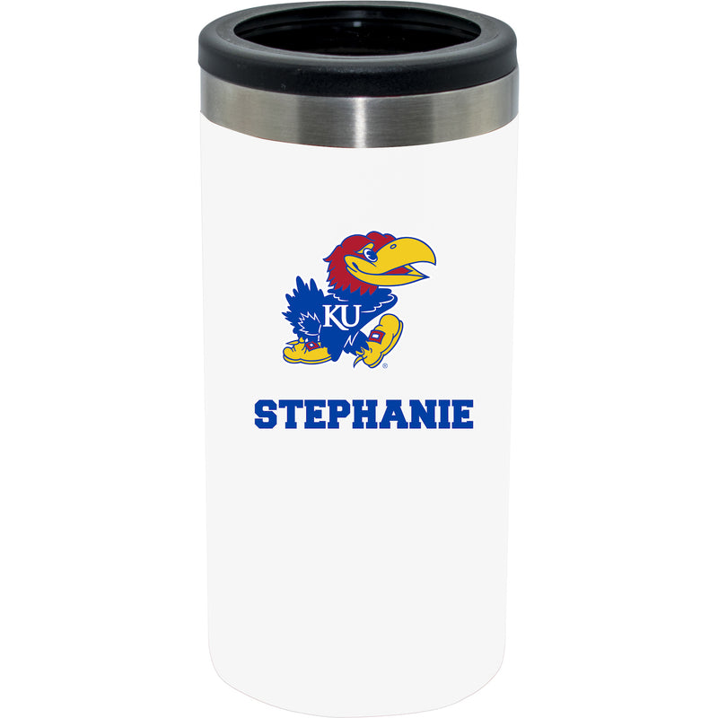 12oz Personalized White Stainless Steel Slim Can Holder | Kansas Jayhawks