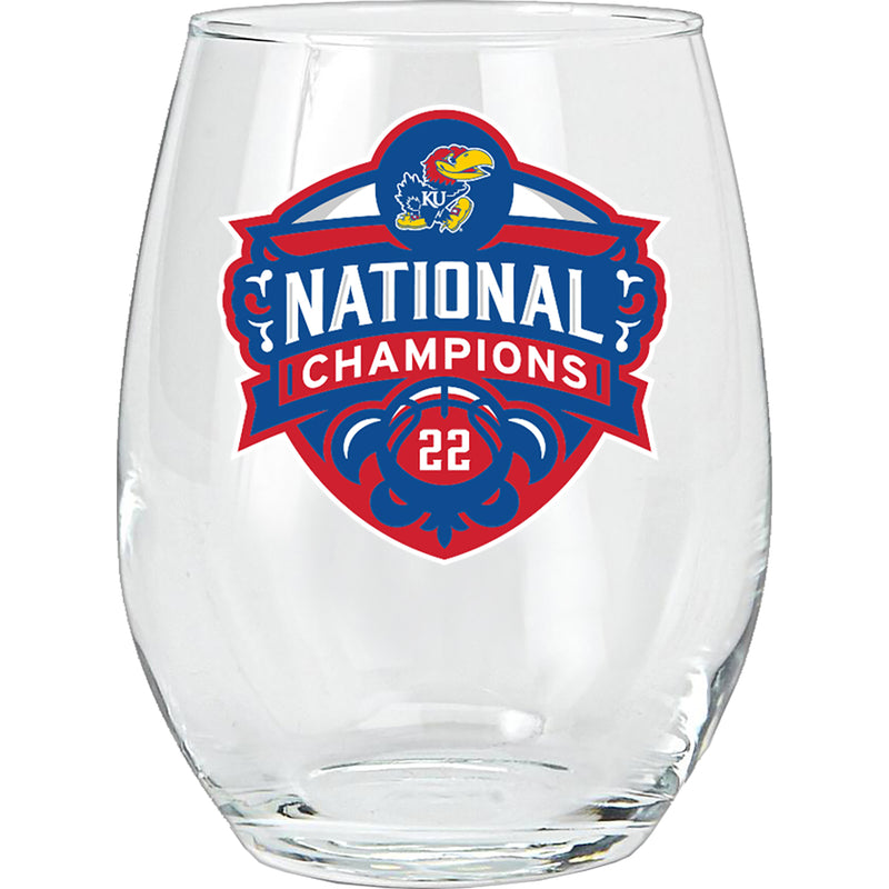 15oz Stemless Wine Glass | Kansas Jayhawks Men's Basketball National Champions 2022