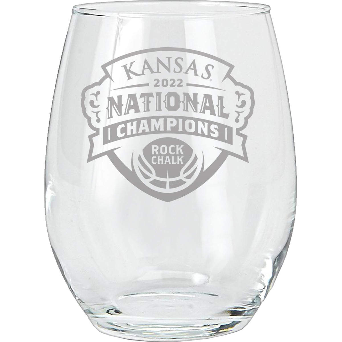15oz Etched Stemless Wine Glass | Kansas Jayhawks Men's Basketball National Champions 2022