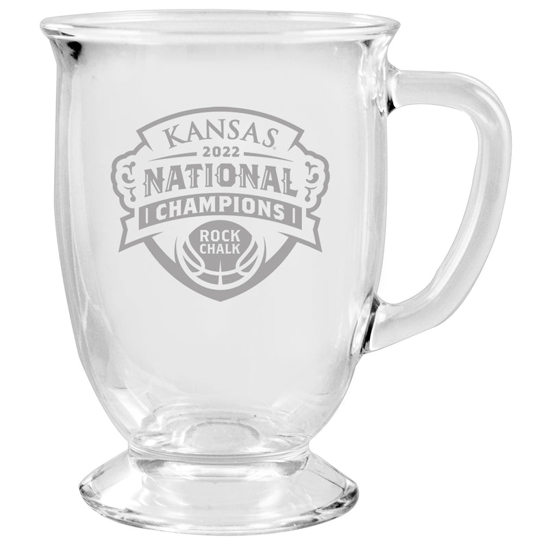 16oz Etched CafŽ Glass | Kansas Jayhawks Men's Basketball National Champions 2022