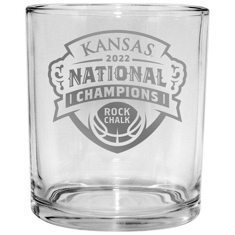 15oz Etched Old-Fashioned Glass | Kansas Jayhawks Men's Basketball National Champions 2022