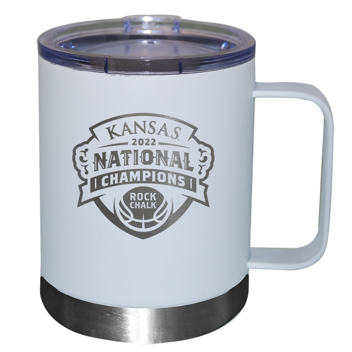 12oz White Etched Stainless Steel Lowball with Handle | Kansas Jayhawks Men's Basketball National Champions 2022
