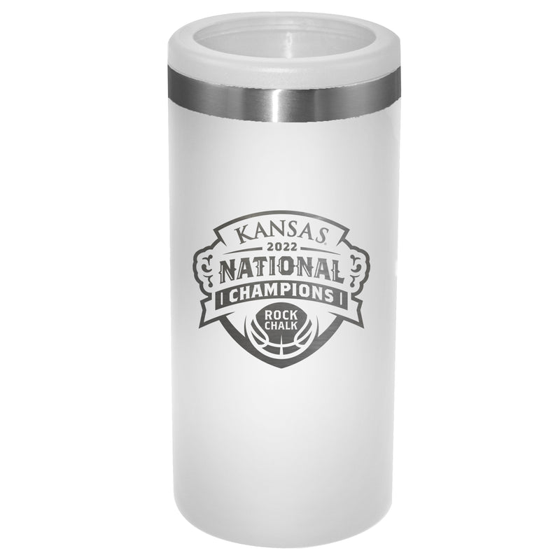 Etched White Stainless Steel Slim Can Holder | Kansas Jayhawks Men's Basketball National Champions 2022