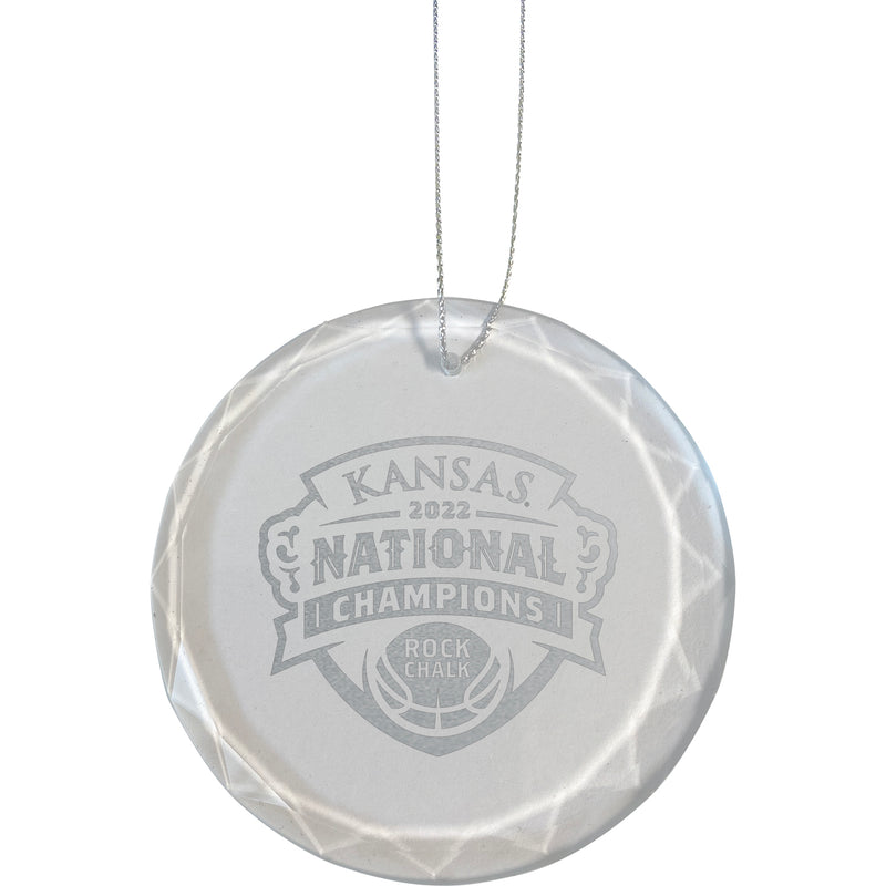 Etched Faceted Glass Ornament | Kansas Jayhawks Men's Basketball National Champions 2022