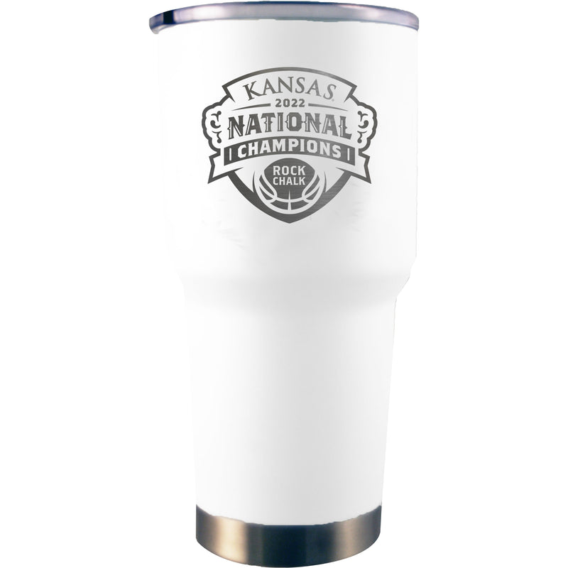 30oz Etched White Stainless Steel Tumbler | Kansas Jayhawks Men's Basketball National Champions 2022