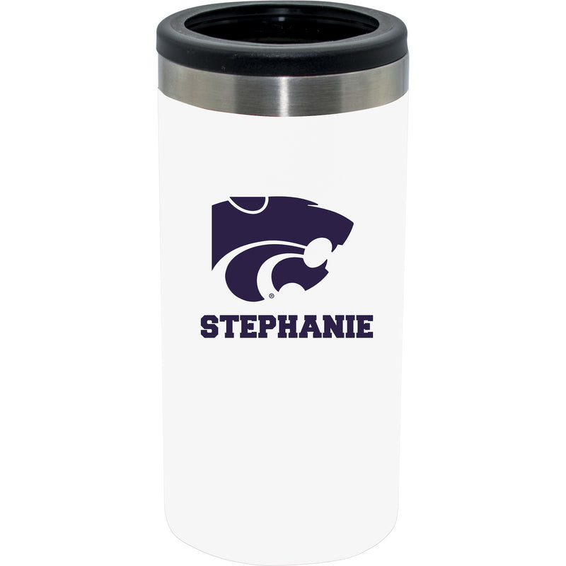 12oz Personalized White Stainless Steel Slim Can Holder | Kansas State Wildcats