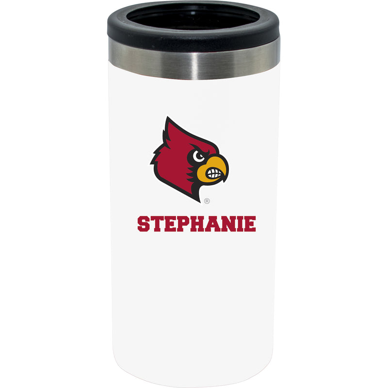 12oz Personalized White Stainless Steel Slim Can Holder | Louisville Cardinals