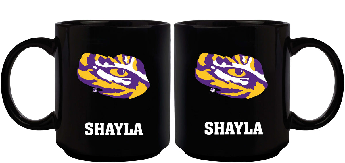 11oz Black Personalized Ceramic Mug - LSU COL, CurrentProduct, Custom Drinkware, Drinkware_category_All, Gift Ideas, LSU, LSU Tigers, Personalization, Personalized_Personalized 194207388730 $20.11