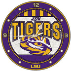 12in Art Glass Clock - LSU University COL, CurrentProduct, Home & Office_category_All, LSU, LSU Tigers 687746445588 $35