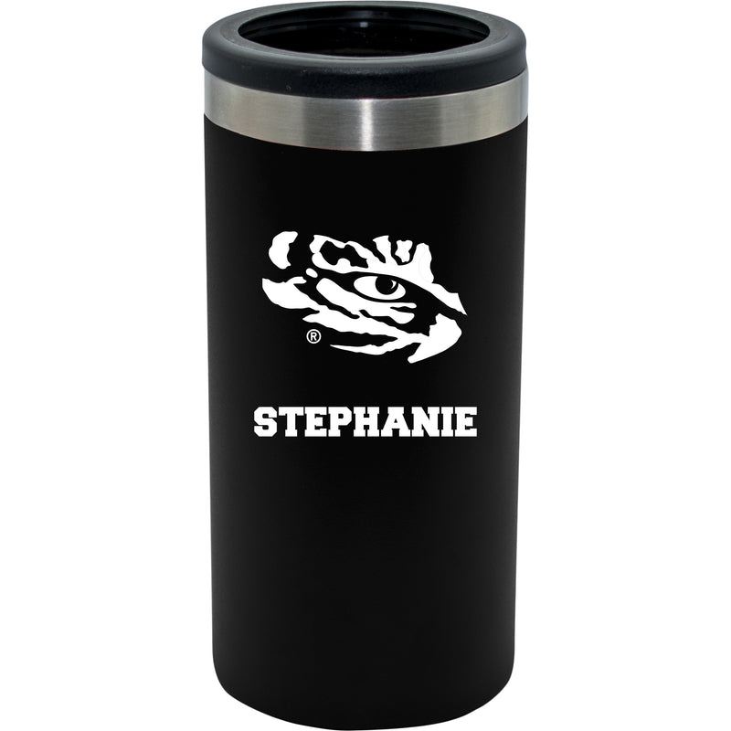 12oz Personalized Black Stainless Steel Slim Can Holder | LSU Tigers