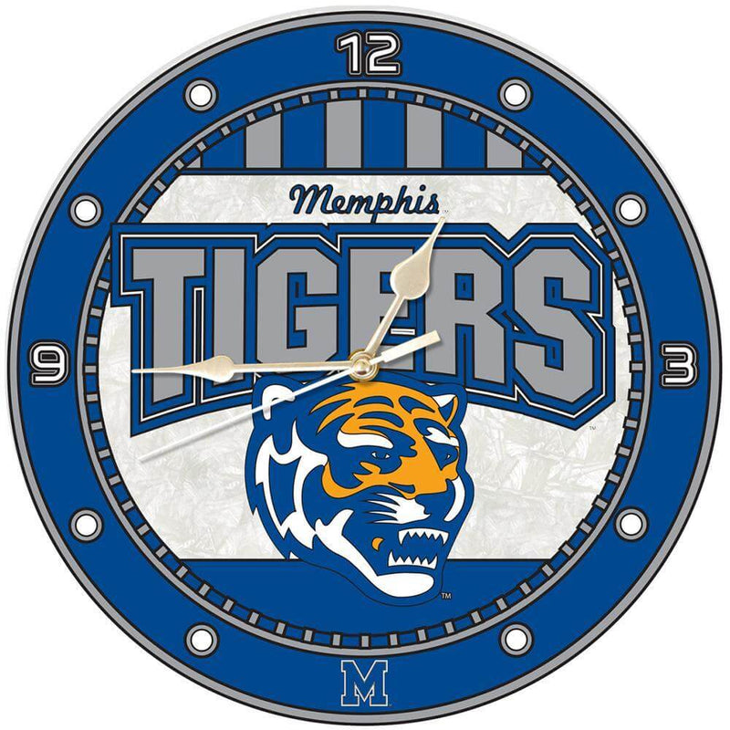 12 Inch Art Glass Clock | University of Memphis COL, CurrentProduct, Home & Office_category_All, MEM, Memphis Tigers 687746482958 $38.49