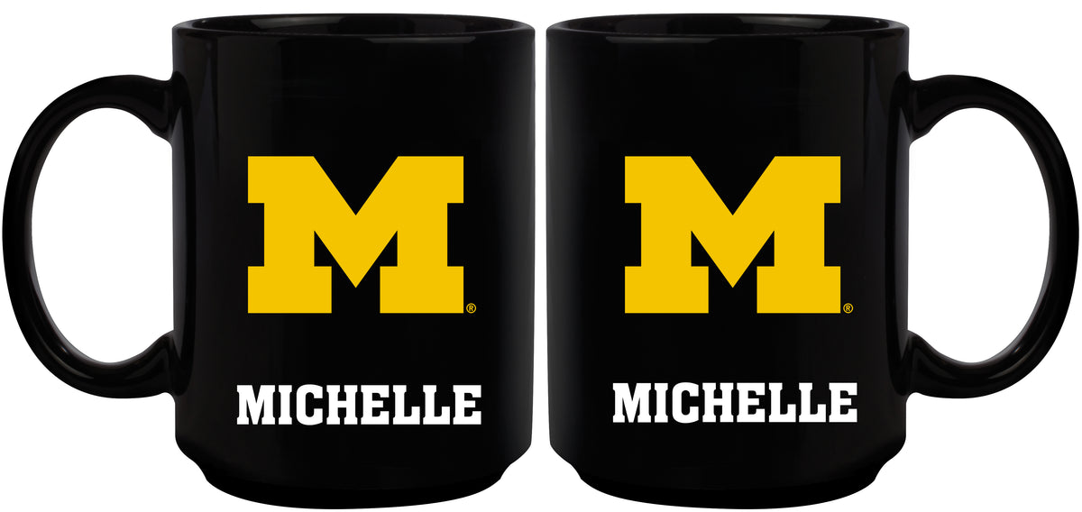 15oz Black Personalized Ceramic Mug | Michigan Wolverines COL, CurrentProduct, Drinkware_category_All, Engraved, MH, Michigan Wolverines, Personalized_Personalized 194207505304 $21.86