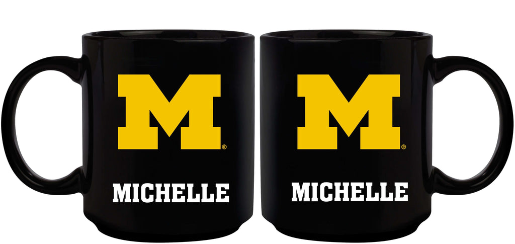 11oz Black Personalized Ceramic Mug | Michigan Wolverines COL, CurrentProduct, Custom Drinkware, Drinkware_category_All, Gift Ideas, MH, Michigan Wolverines, Personalization, Personalized_Personalized 194207388617 $20.11