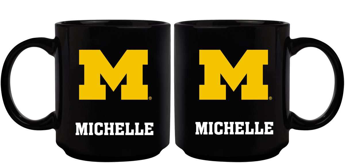 11oz Black Personalized Ceramic Mug | Michigan Wolverines COL, CurrentProduct, Custom Drinkware, Drinkware_category_All, Gift Ideas, MH, Michigan Wolverines, Personalization, Personalized_Personalized 194207388617 $20.11