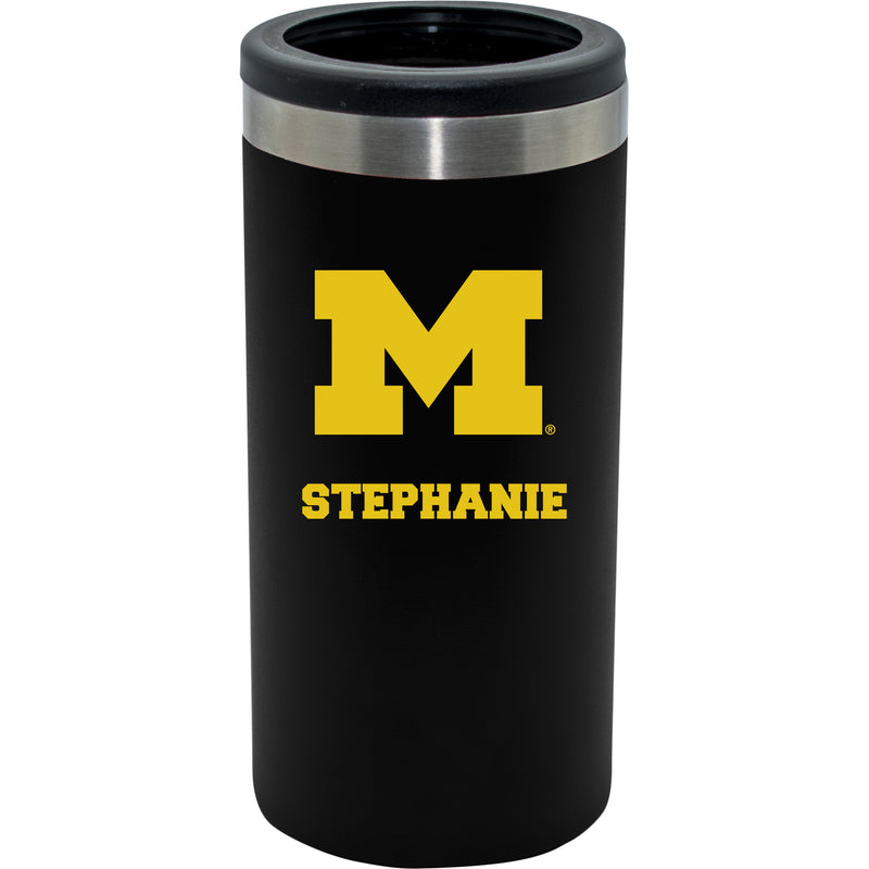 12oz Personalized Black Stainless Steel Slim Can Holder | Michigan Wolverines
