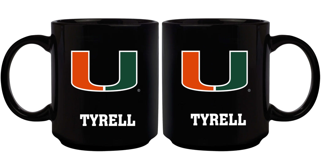 11oz Black Personalized Ceramic Mug - Miami COL, CurrentProduct, Custom Drinkware, Drinkware_category_All, Gift Ideas, MIA, Miami Hurricanes, Personalization, Personalized_Personalized 194207388495 $20.11