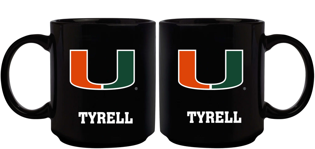11oz Black Personalized Ceramic Mug - Miami COL, CurrentProduct, Custom Drinkware, Drinkware_category_All, Gift Ideas, MIA, Miami Hurricanes, Personalization, Personalized_Personalized 194207388495 $20.11