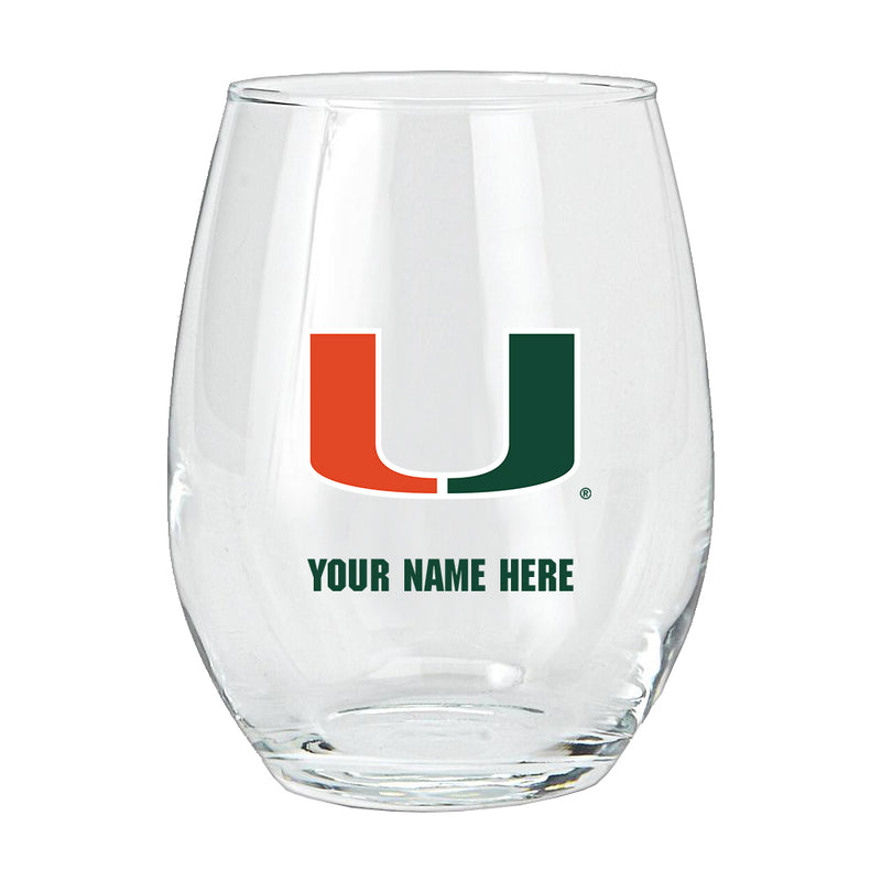 15oz Personalized Stemless Glass | Miami Hurricanes