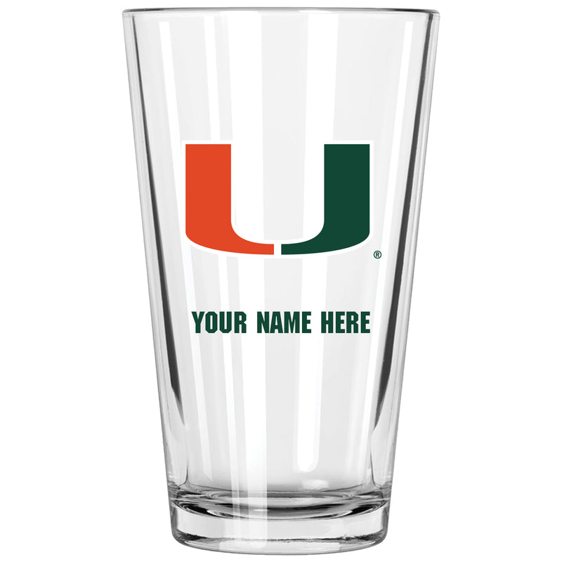 17oz Personalized Pint Glass | Miami Hurricanes