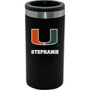 12oz Personalized Black Stainless Steel Slim Can Holder | Miami Hurricanes