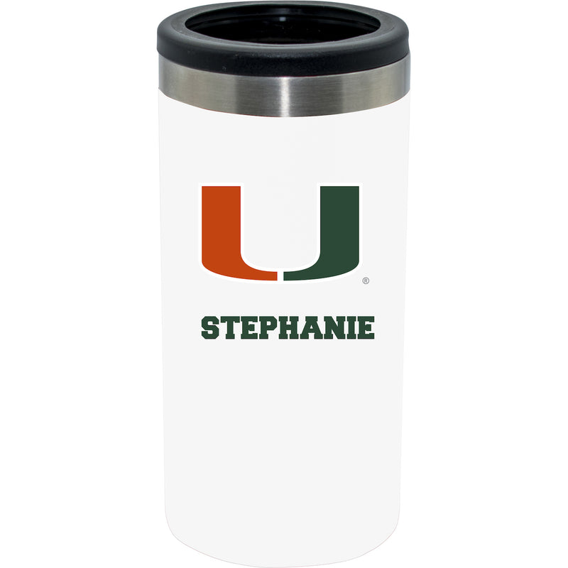 12oz Personalized White Stainless Steel Slim Can Holder | Miami Hurricanes