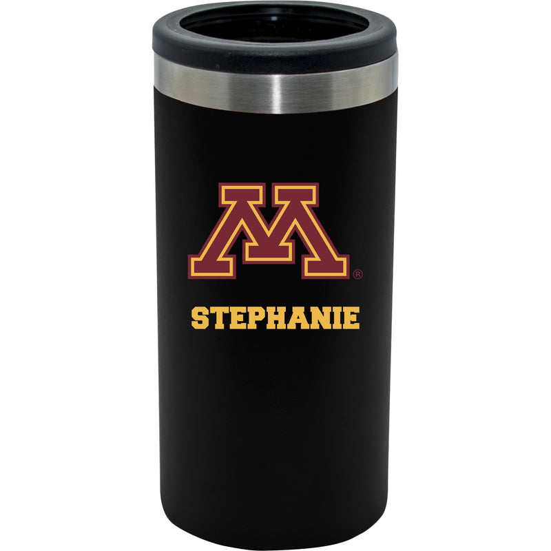 12oz Personalized Black Stainless Steel Slim Can Holder | Minnesota Golden Gophers