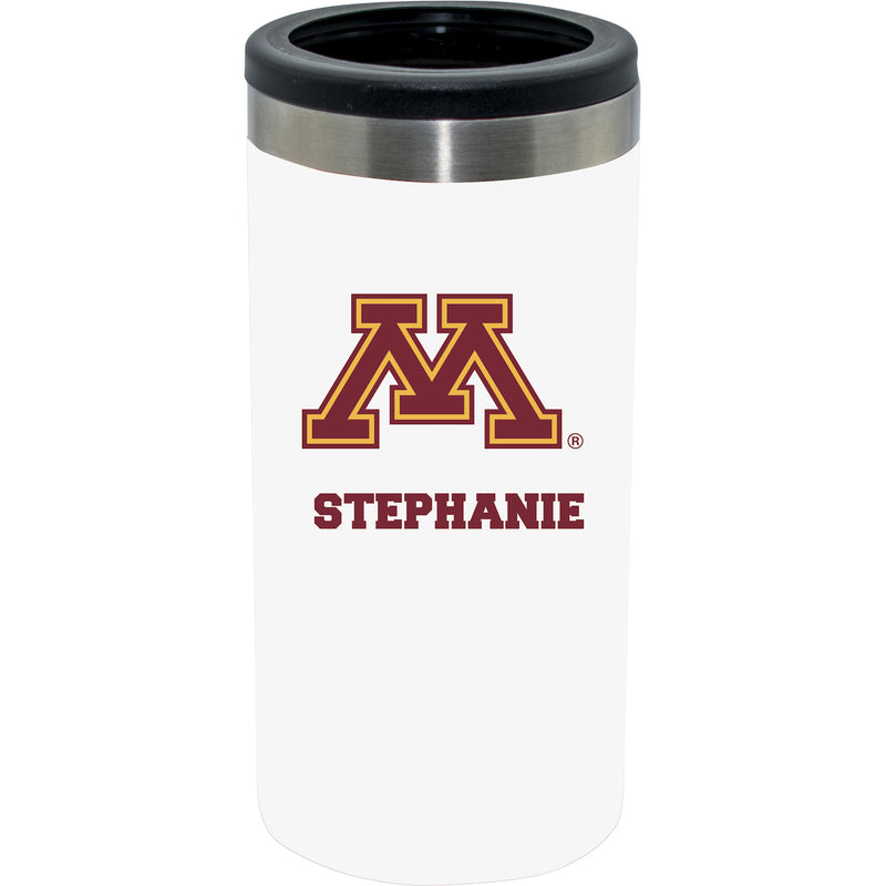 12oz Personalized White Stainless Steel Slim Can Holder | Minnesota Golden Gophers