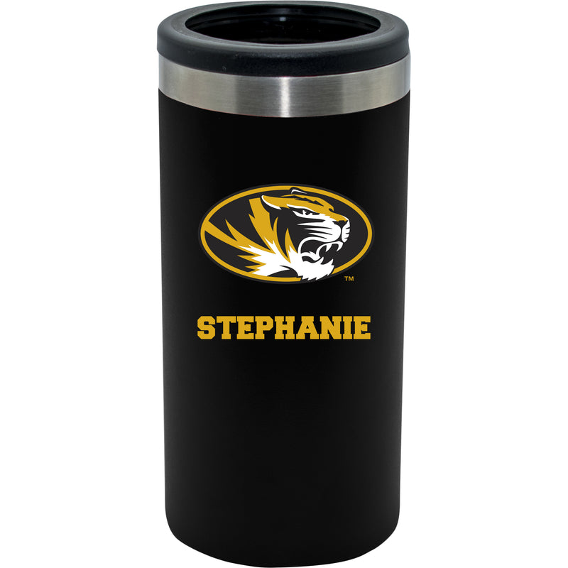 12oz Personalized Black Stainless Steel Slim Can Holder | Missouri Tigers