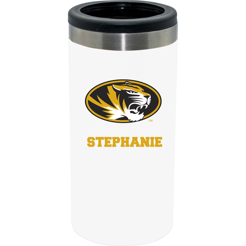 12oz Personalized White Stainless Steel Slim Can Holder | Missouri Tigers