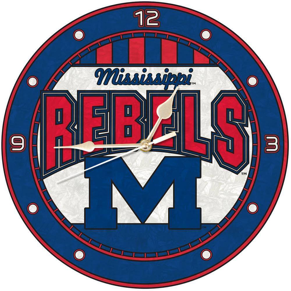 12 Inch Art Glass Clock | Mississippi University COL, CurrentProduct, Home & Office_category_All, Mississippi Ole Miss, MS 687746445649 $38.49
