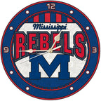 12 Inch Art Glass Clock | Mississippi University COL, CurrentProduct, Home & Office_category_All, Mississippi Ole Miss, MS 687746445649 $38.49