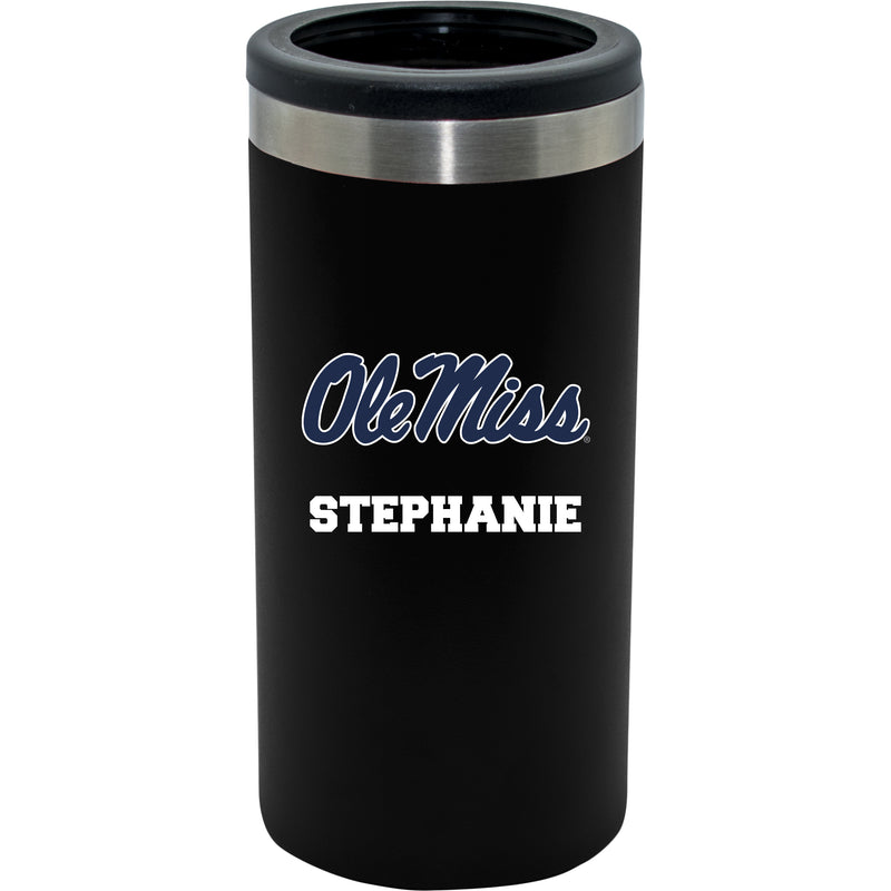 12oz Personalized Black Stainless Steel Slim Can Holder | Mississippi Ole Miss