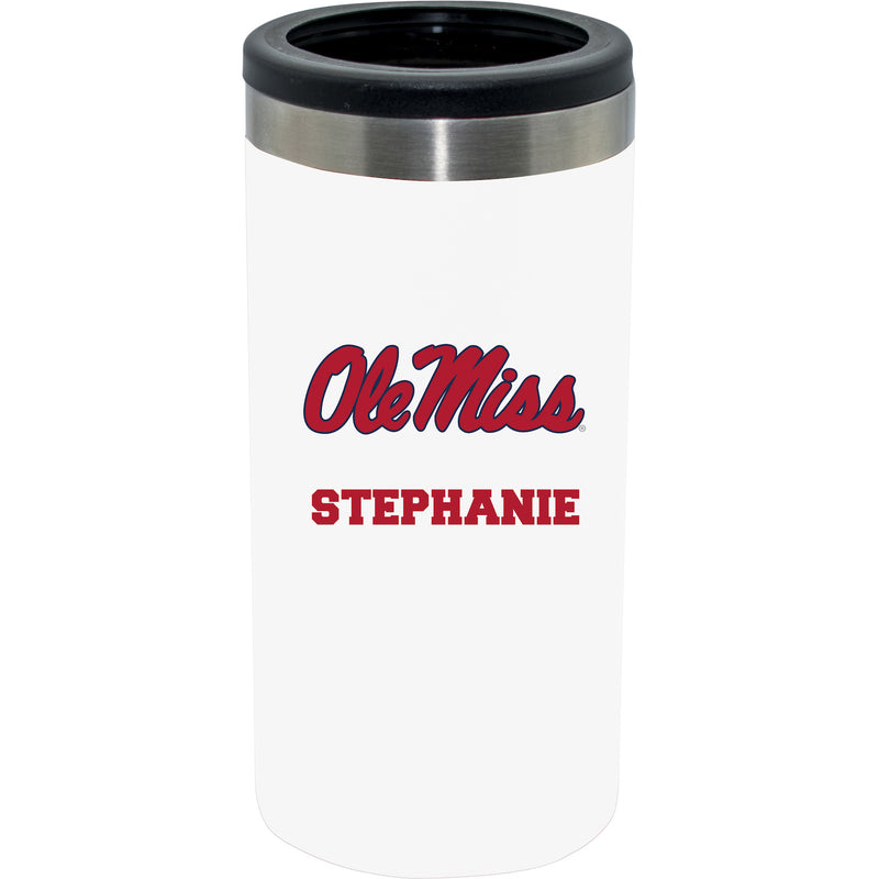 12oz Personalized White Stainless Steel Slim Can Holder | Mississippi Ole Miss