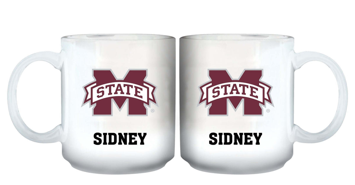 11oz White Personalized Ceramic Mug - Mississippi State COL, CurrentProduct, Custom Drinkware, Drinkware_category_All, Gift Ideas, Mississippi State Bulldogs, MSS, Personalization, Personalized_Personalized 194207465097 $20.11