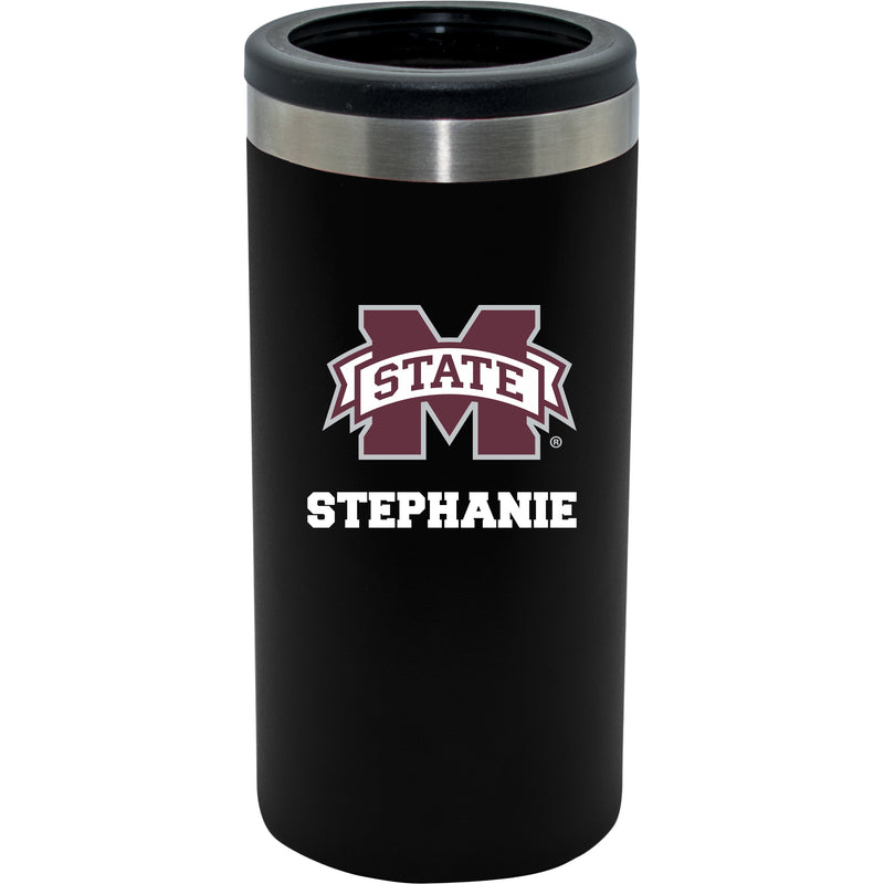 12oz Personalized Black Stainless Steel Slim Can Holder | Mississippi State Bulldogs