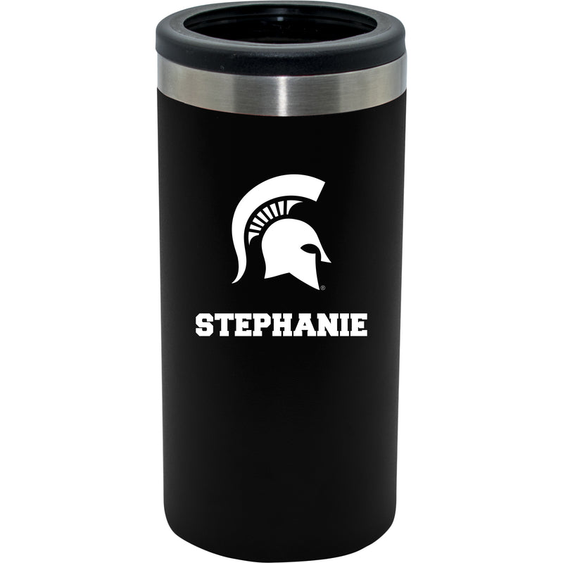12oz Personalized Black Stainless Steel Slim Can Holder | Michigan State Spartans
