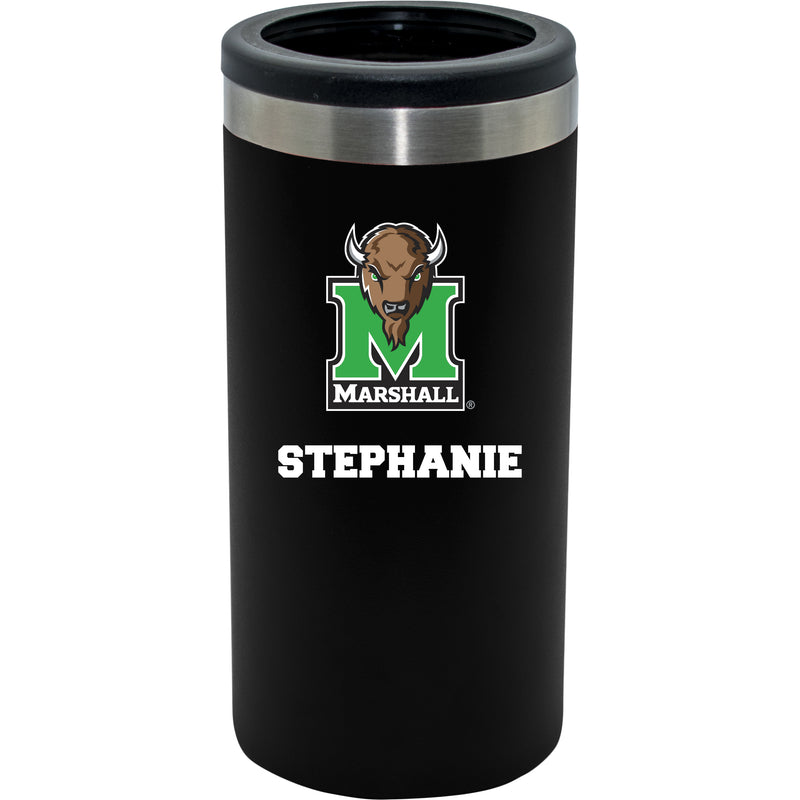 12oz Personalized Black Stainless Steel Slim Can Holder | Marshall Thundering Herd