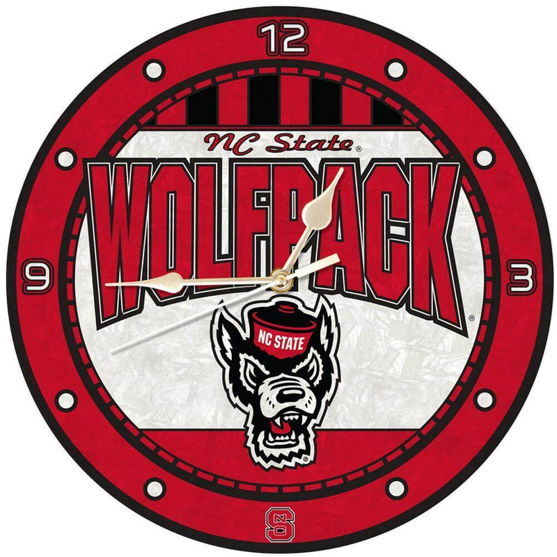 12 Inch Art Glass Clock | North Carolina State University COL, CurrentProduct, Home & Office_category_All, NC State Wolfpack, NCS 687746445700 $38.49