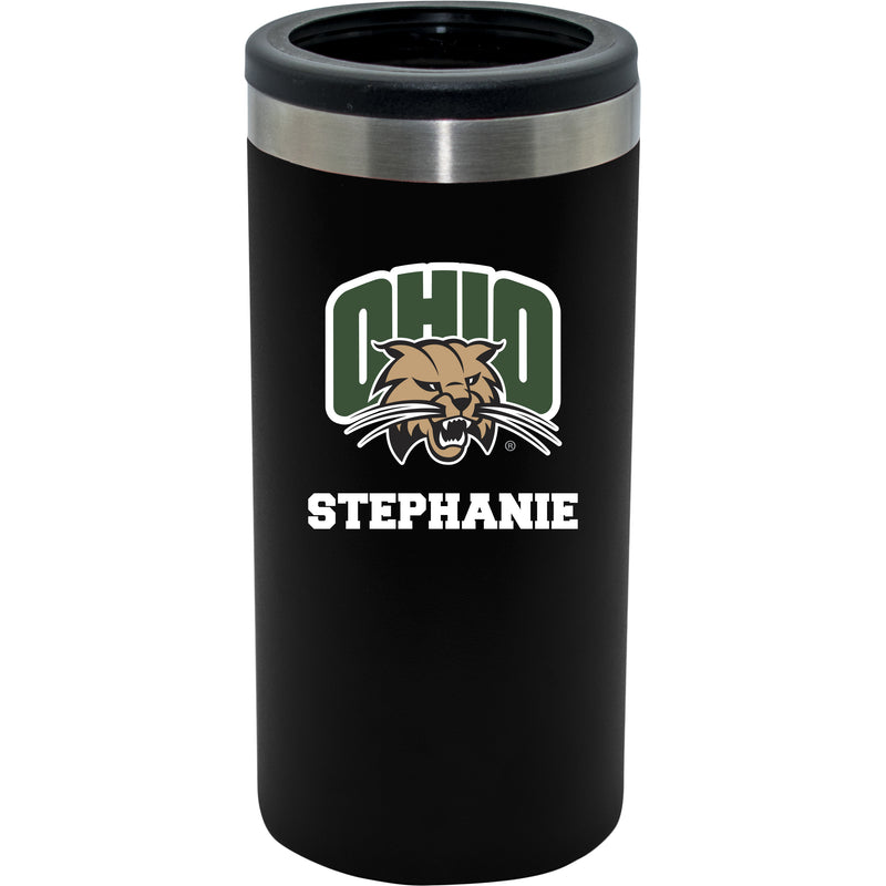 12oz Personalized Black Stainless Steel Slim Can Holder | Ohio University Bobcats
