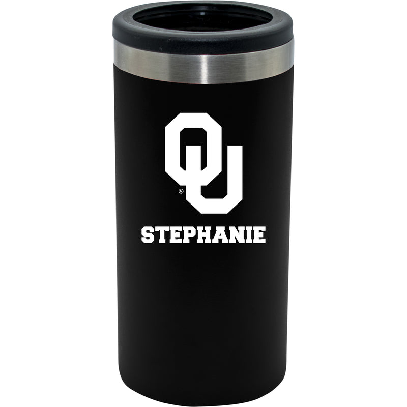 12oz Personalized Black Stainless Steel Slim Can Holder | Oklahoma Sooners