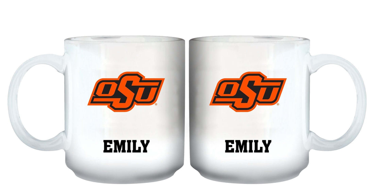 11oz White Personalized Ceramic Mug - Oklahoma State COL, CurrentProduct, Custom Drinkware, Drinkware_category_All, Gift Ideas, Oklahoma State Cowboys, OKS, Personalization, Personalized_Personalized 194207465172 $20.11