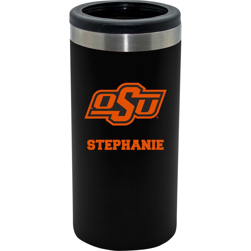 12oz Personalized Black Stainless Steel Slim Can Holder | Oklahoma State Cowboys