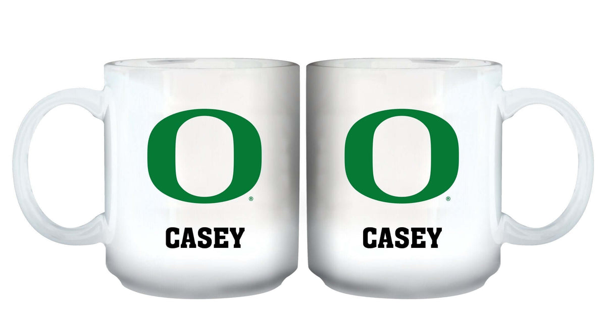 11oz White Personalized Ceramic Mug - Oregon COL, CurrentProduct, Custom Drinkware, Drinkware_category_All, Gift Ideas, ORE, Oregon Ducks, Personalization, Personalized_Personalized 194207465189 $20.11
