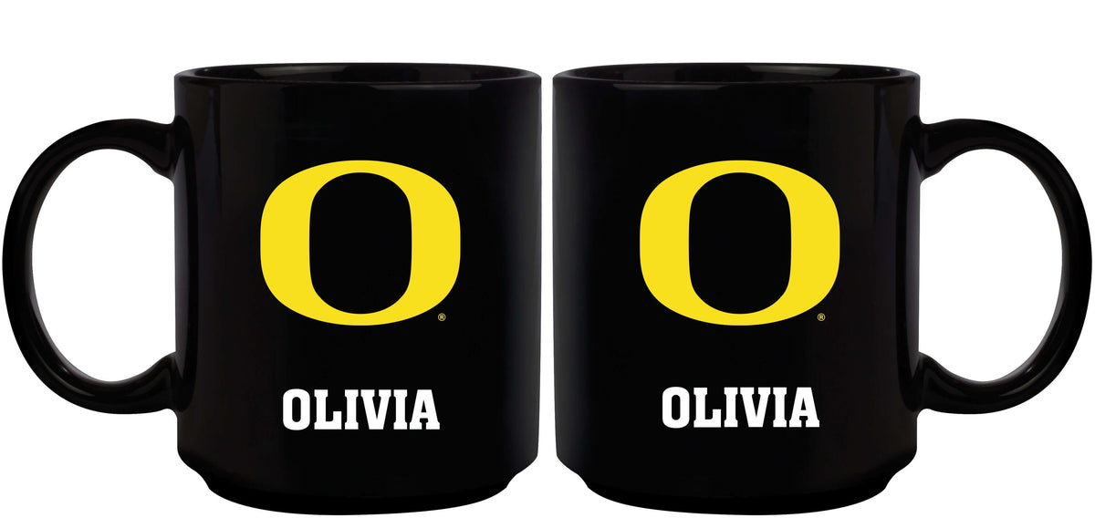 11oz Black Personalized Ceramic Mug - Oregon COL, CurrentProduct, Custom Drinkware, Drinkware_category_All, Gift Ideas, ORE, Oregon Ducks, Personalization, Personalized_Personalized 194207373743 $20.11