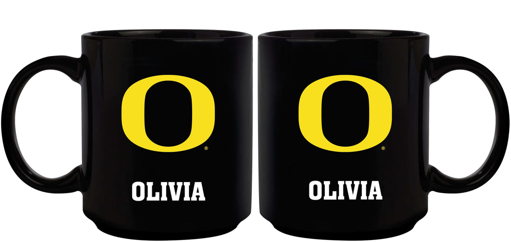 11oz Black Personalized Ceramic Mug - Oregon COL, CurrentProduct, Custom Drinkware, Drinkware_category_All, Gift Ideas, ORE, Oregon Ducks, Personalization, Personalized_Personalized 194207373743 $20.11