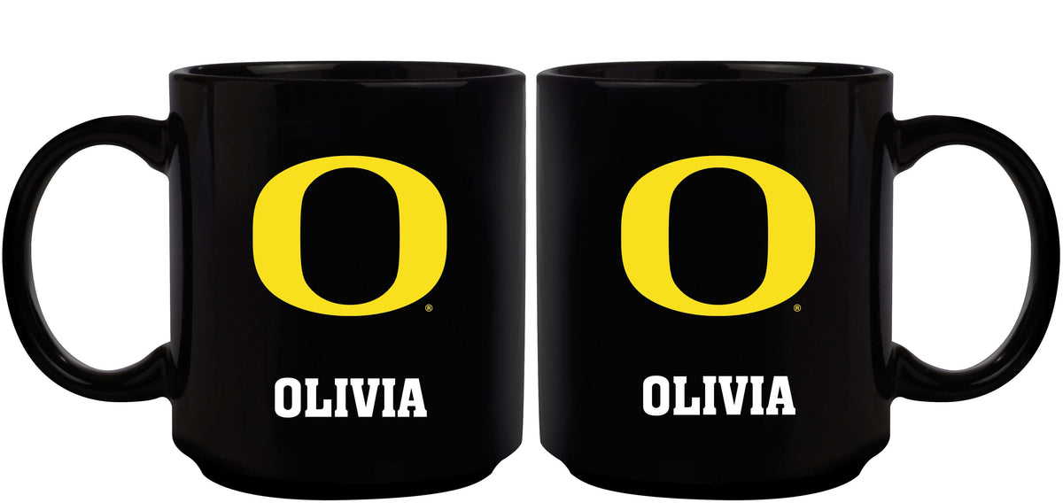 11oz Black Personalized Ceramic Mug - Oregon COL, CurrentProduct, Custom Drinkware, Drinkware_category_All, Gift Ideas, ORE, Oregon Ducks, Personalization, Personalized_Personalized 194207373743 $20.11